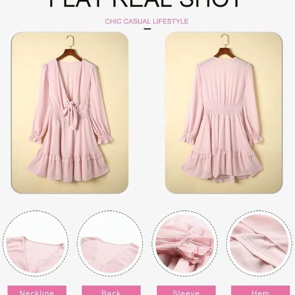 Dokotoo Womens 2023 Summer Deep V Neck Knotted Tiered Chiffon Elegant Mini Short - Picture 3 of 3